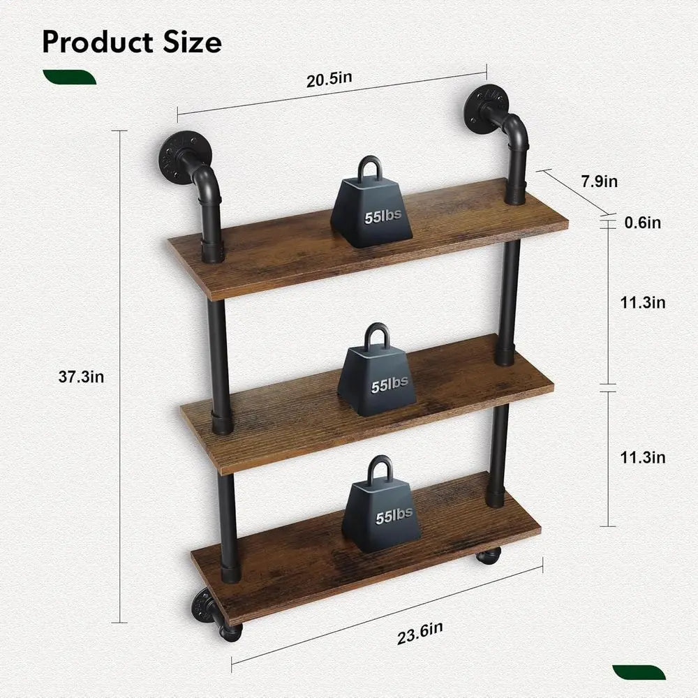 24 Industrial Floating Shelves, Pipe Shelves or Wall, 3 Tier Rustic Wood Wall Shelves or Home Decor, Bedroom, Living Room, Bathr