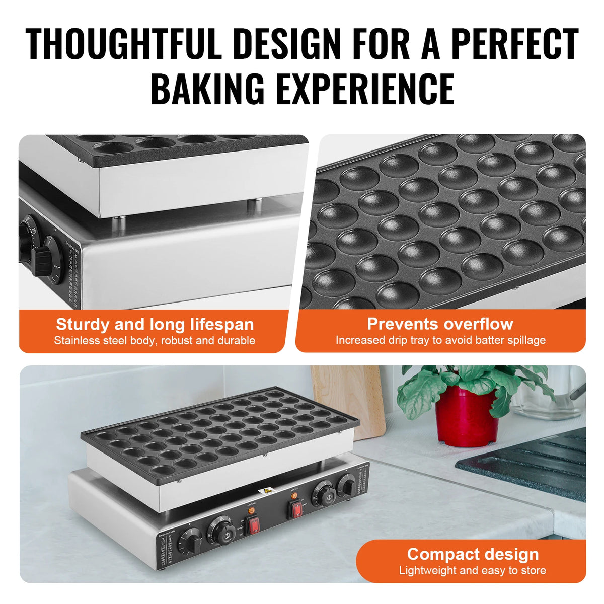 SucceBuy mini Dutch pancake maker by S And B Enterprise; 50-cavity non-stick dorayaki pancake baker with dual temp