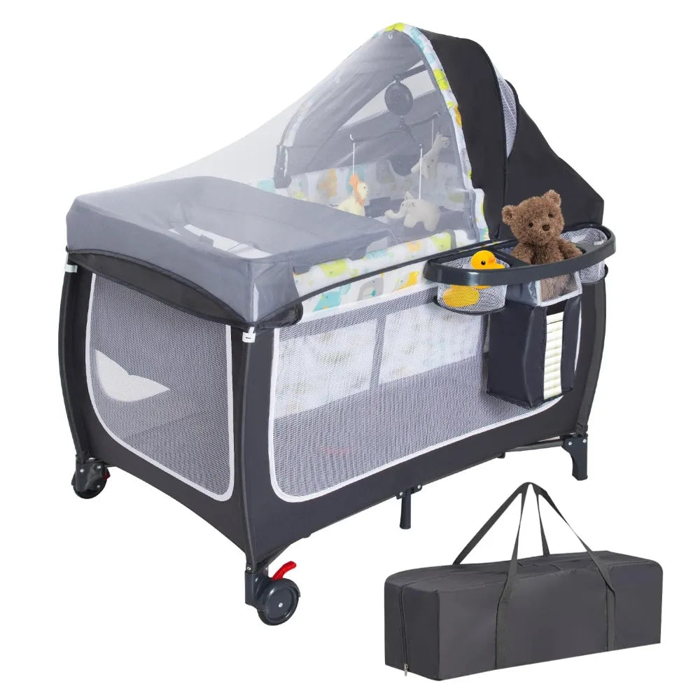4 in 1 Portable Baby Playard with Adjustable Canopy Music Box Changing Table for Newborn Infant Toddler by S And B Enterprise