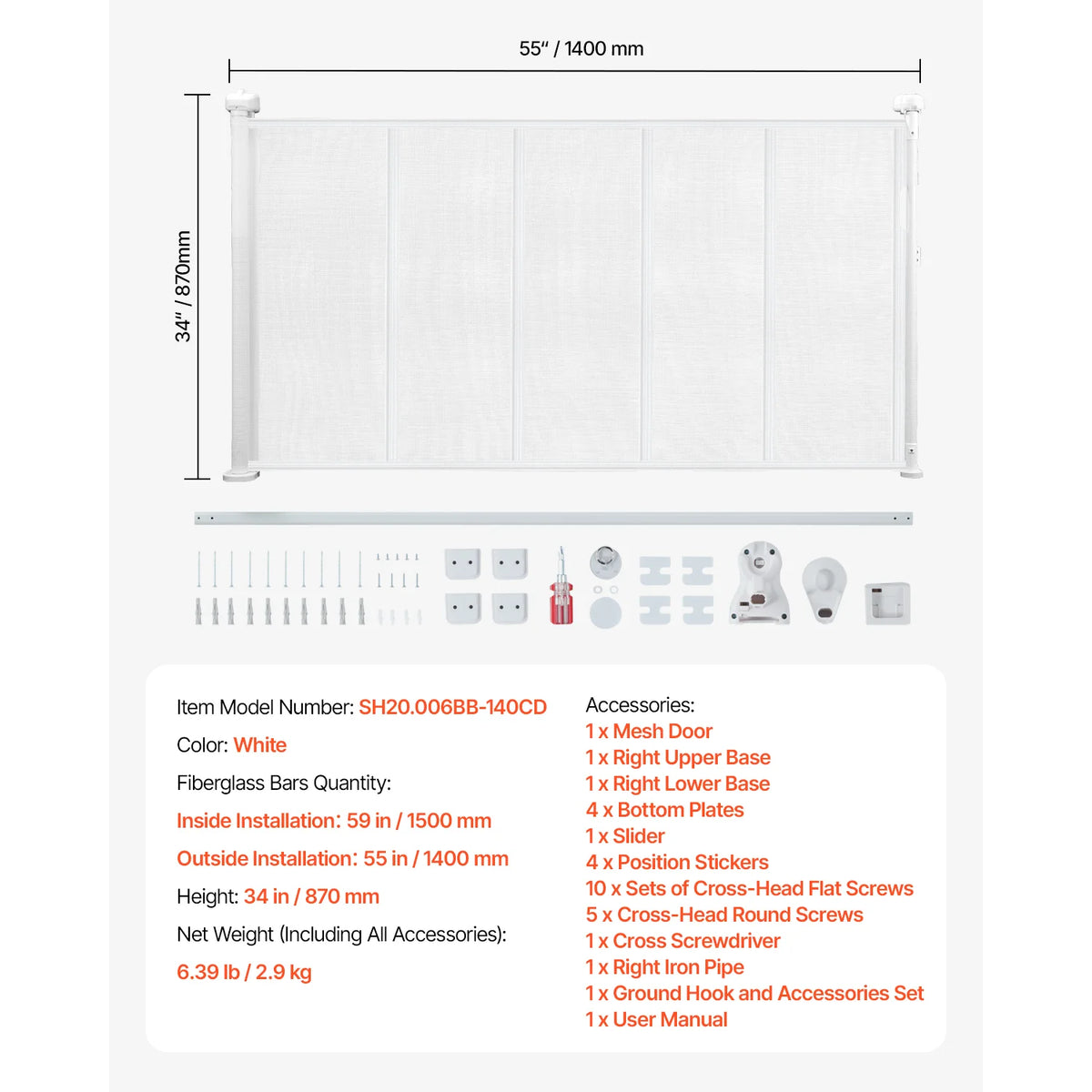 White SucceBuy retractable baby gate kit for indoor doorways and stairs, extends 55–110 inches (S And B Enterprise)