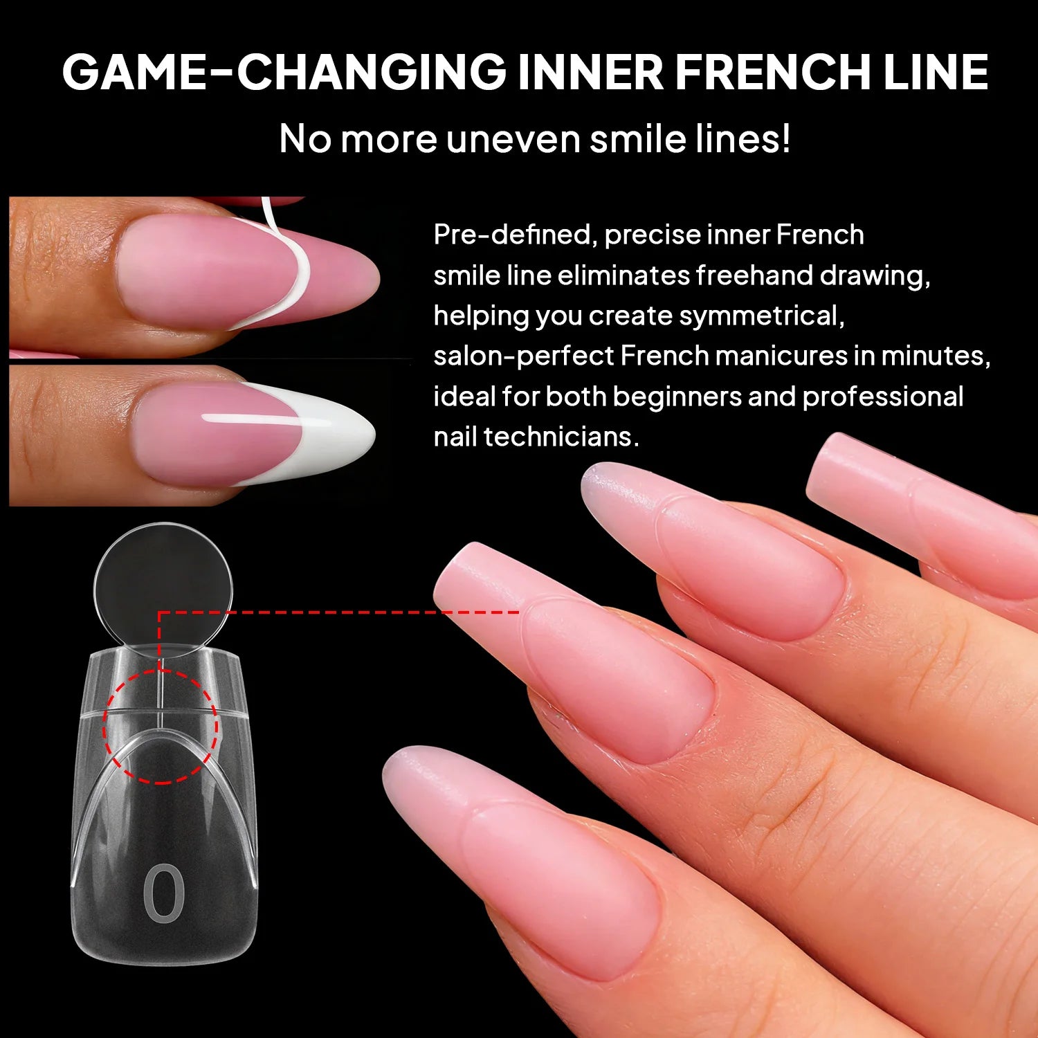 Nailpop French Line Dual Forms Nail Extension Tips Matte Inner F1 Molds 140Pcs by S And B Enterprise