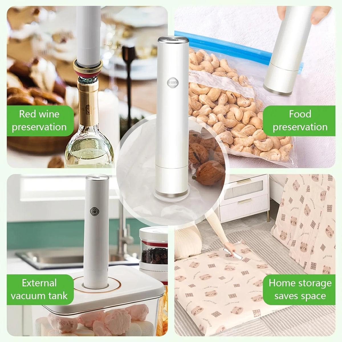 Handheld Vacuum Sealer with 5PCS Reusable Bags, Powerful Handheld Vacuum Machine, Portable Meal Saver, Keep Food Fresh, Rechargeable Portable Vacuum Machine for Meal Vegetable Fruit Preparation And Airtight Sealing Kitchen St