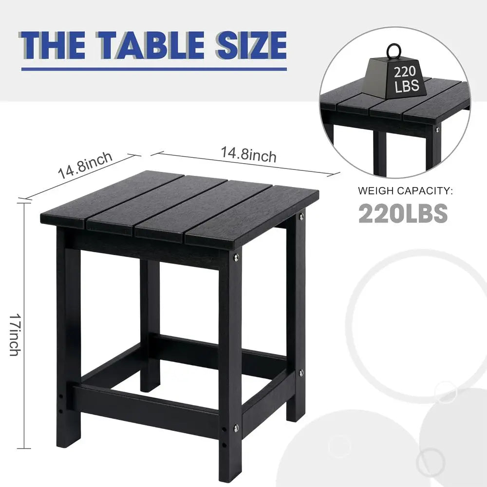 S And B Enterprise patio side table, heavy-duty HDPE outdoor end table with wood-textured black finish.