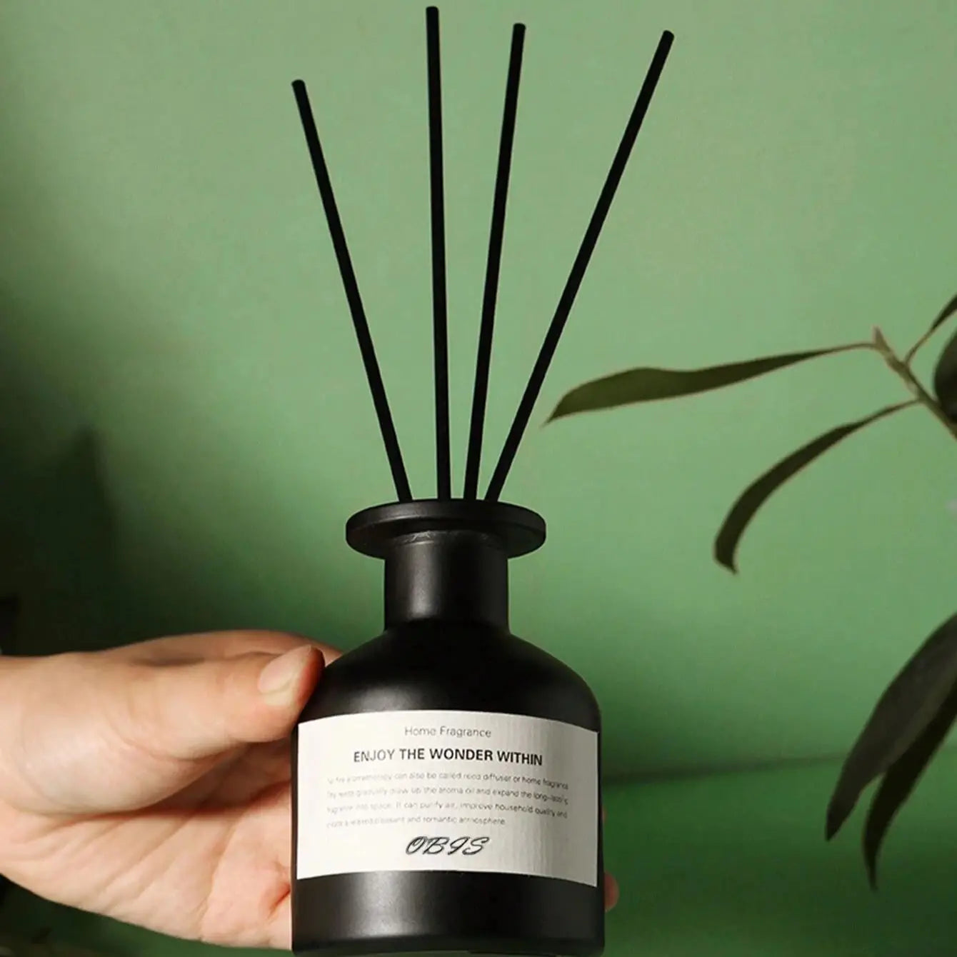 Reed diffuser bottle, 50ml black glass with five black reeds, home fragrance by S And B Enterprise decor