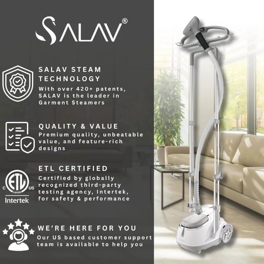 Abay Upright Garment Steamer With Roll Wheels Fabric Brush