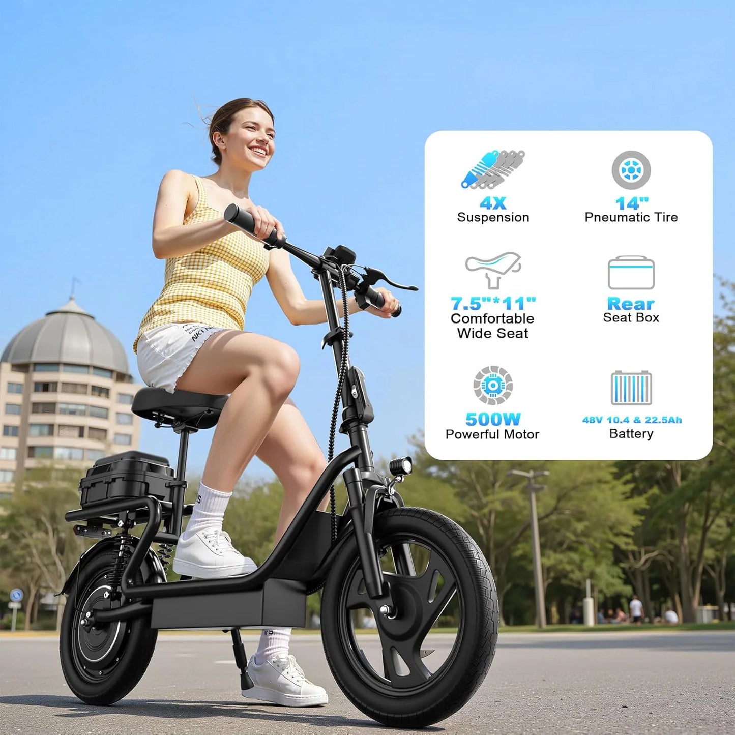 AOVOPRO 14inch Electric Bicycle with Box 27/40Miles Max Range 22MPH Top Speed with Dual Suspension Foldable Adult Ebike by S And B Enterprise