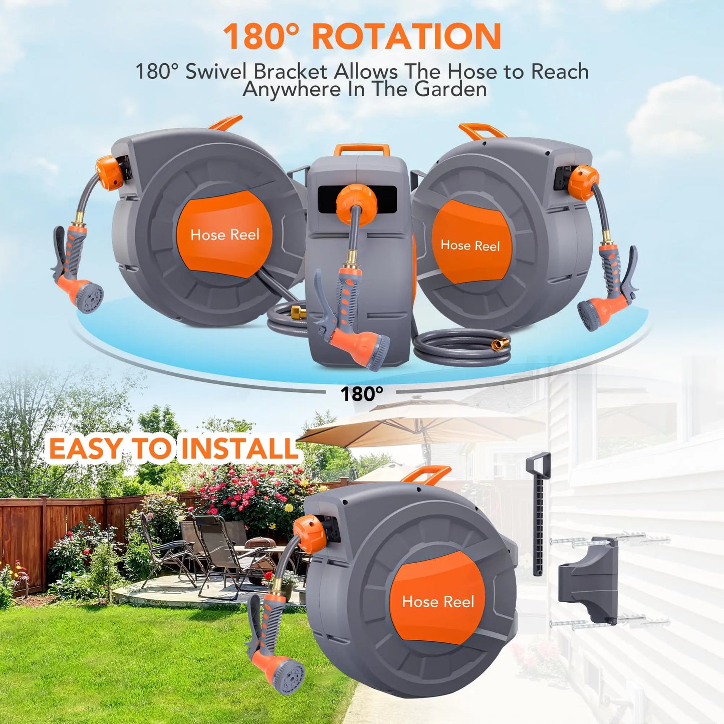 HiMISS Wall Mounted Retractable Garden Hose Reel Auto Rewind by S And B Enterprise