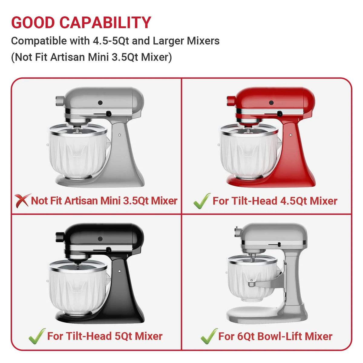 Ice Cream Maker Attachment for KitchenAid Stand Mixer 2 Qt Capacity Compatible with 4.5 Qt Frozen Yogurt Ice Cream Maker