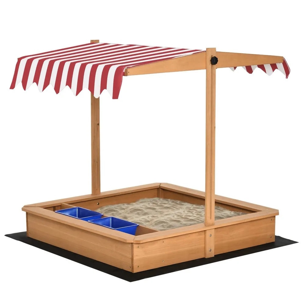 Kids Sandbox With Cover And Adjustable Canopy For Backyard