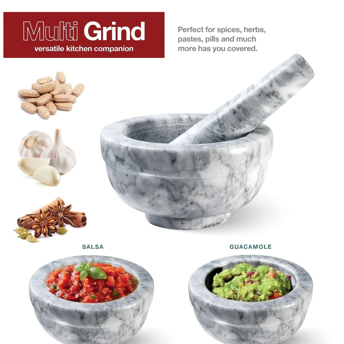 Mortar and pestle set Marble Grey 3.75 Inches Diameter by S And B Enterprise
