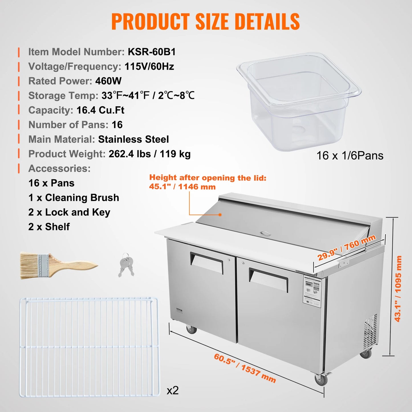 SucceBuy Stainless Steel Commercial Refrigerator Sandwich And Salad Prep Table by S And B Enterprise