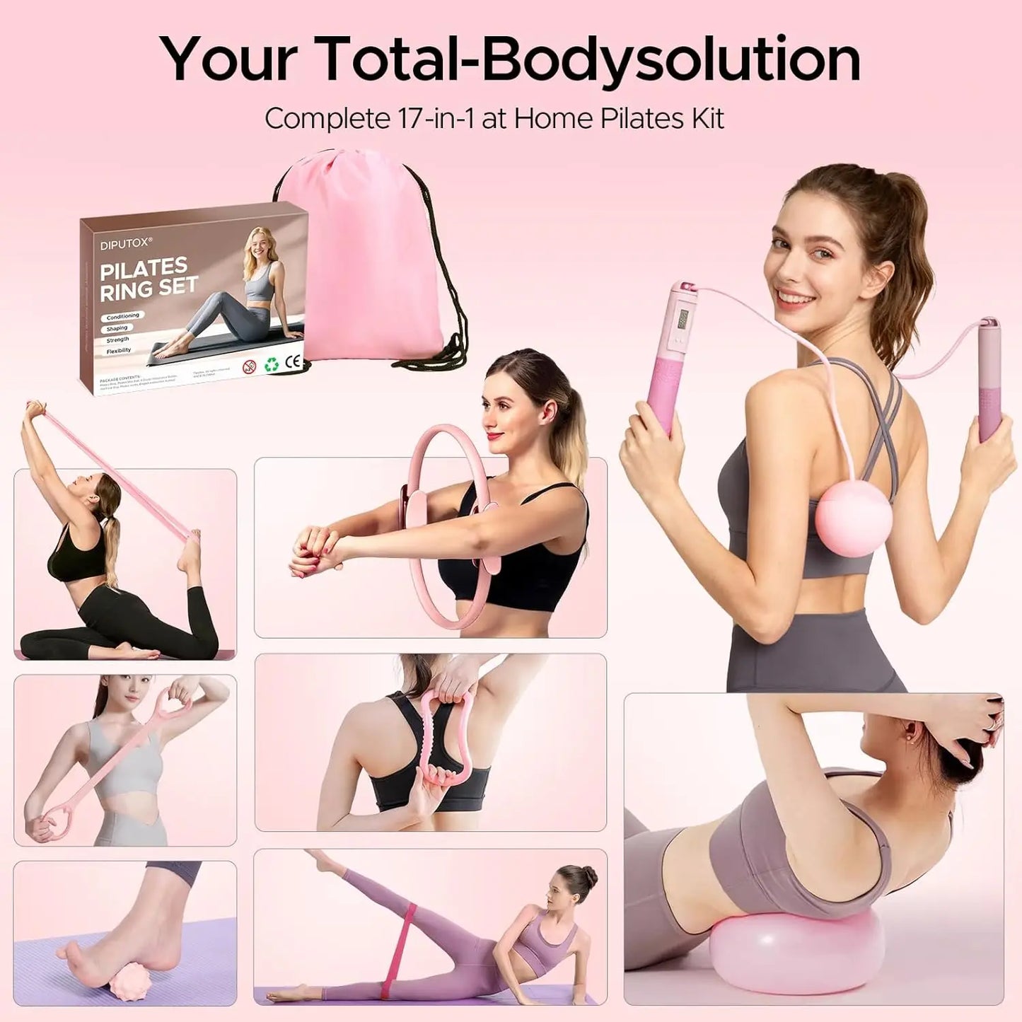 14-Piece Pilates Ring Kit for Women with Magic Circle, Mini Ball, Resistance Bands & Yoga Socks for Home Workouts by S And B Enterprise