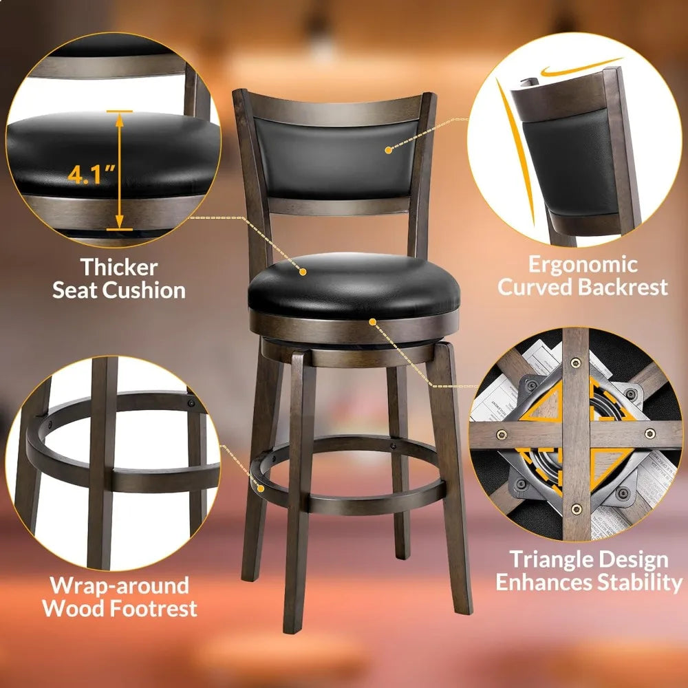 Swivel Bar Stools Set Of 2 With Ergonomic High Back