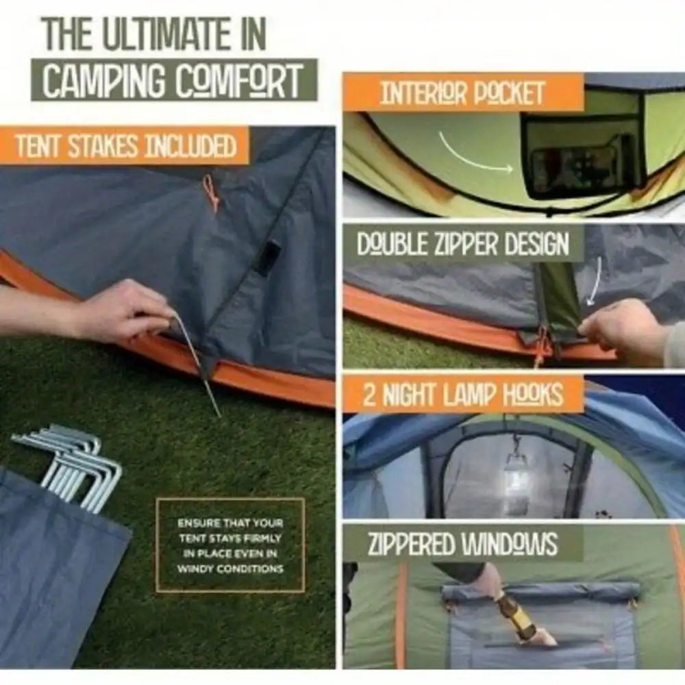 Pop Up Camping Tent With Two Doors Waterproof UPF50