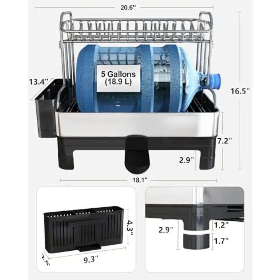 2-tier stainless steel dish drying rack with drain board by S And B Enterprise, silver rust-resistant