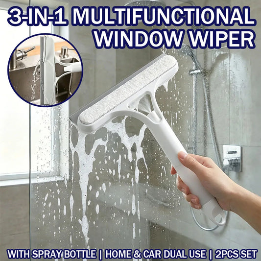3-In-1 Multifunctional Window Squeegee Glass Wiper With Spray Bottle Scrubber by S And B Enterprise