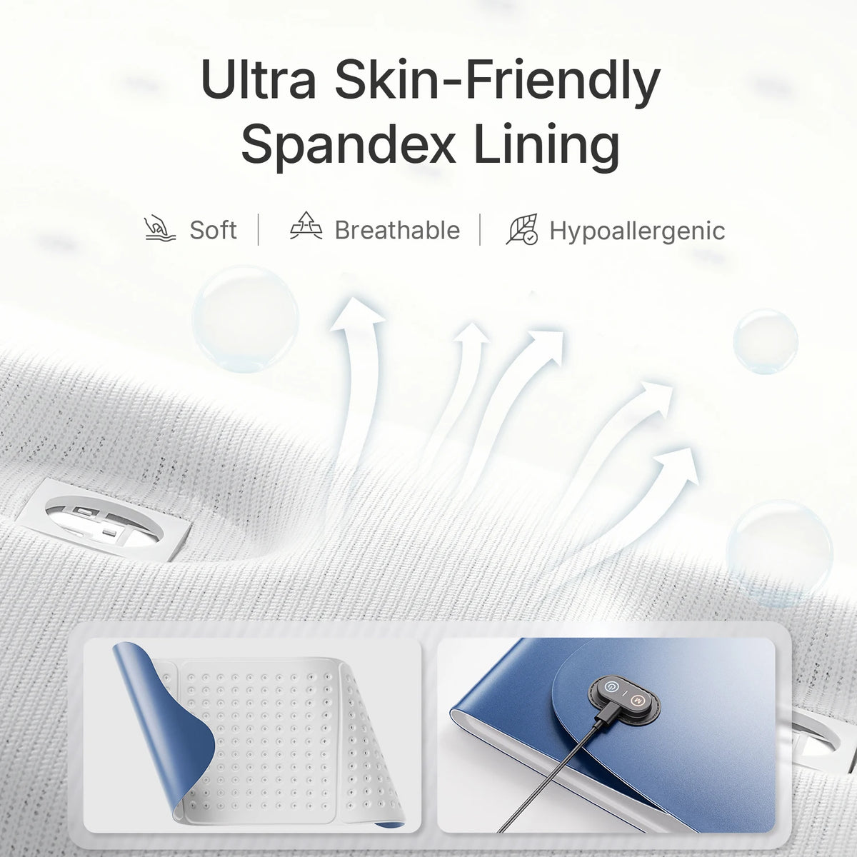 Large red light therapy body mat by S And B Enterprise with skin-friendly spandex lining; white with blue accents.