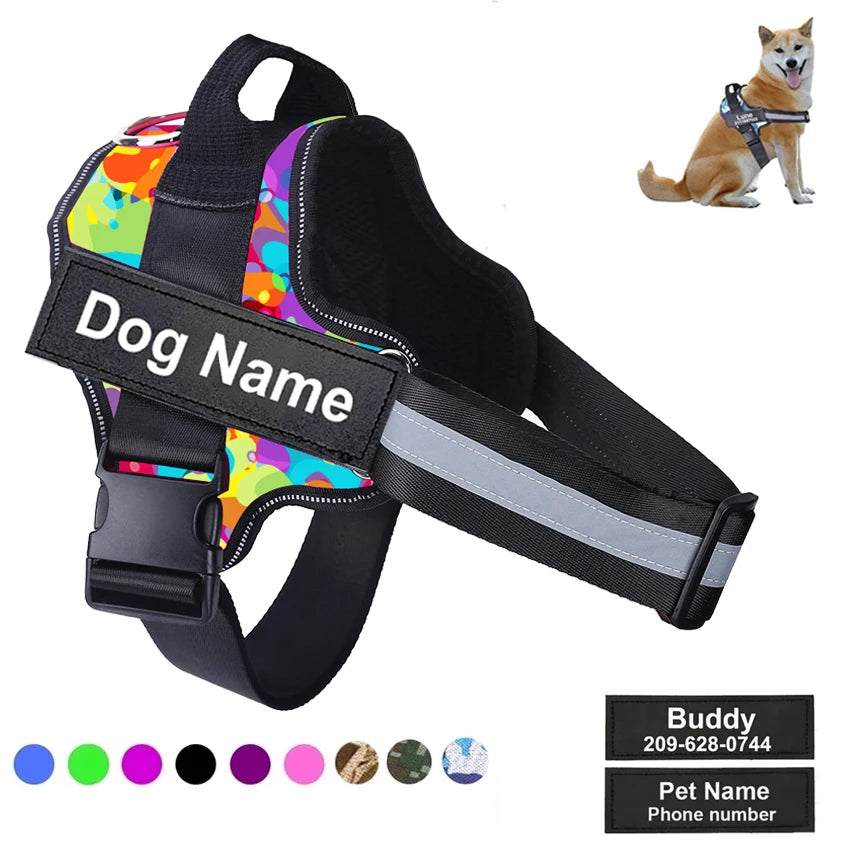 Dog Harness NO PULL Reflective Breathable Adjustable Pet Harness Vest with ID Custom Patch Outdoor Walking Dog Supplies by S And B Enterprise