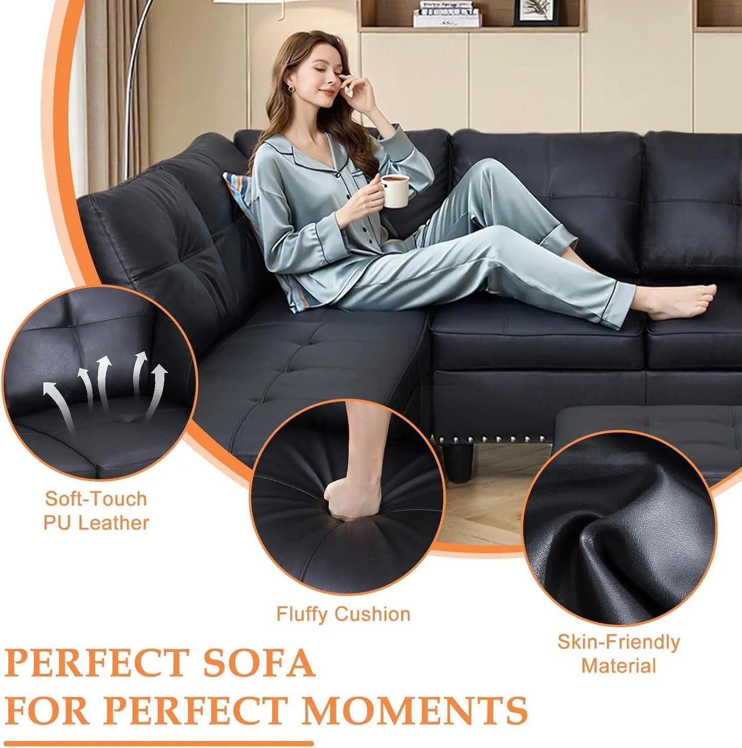 Sectional Sofa Couch Modern Living Room Furniture Set With Chaise Lounge Ottoman