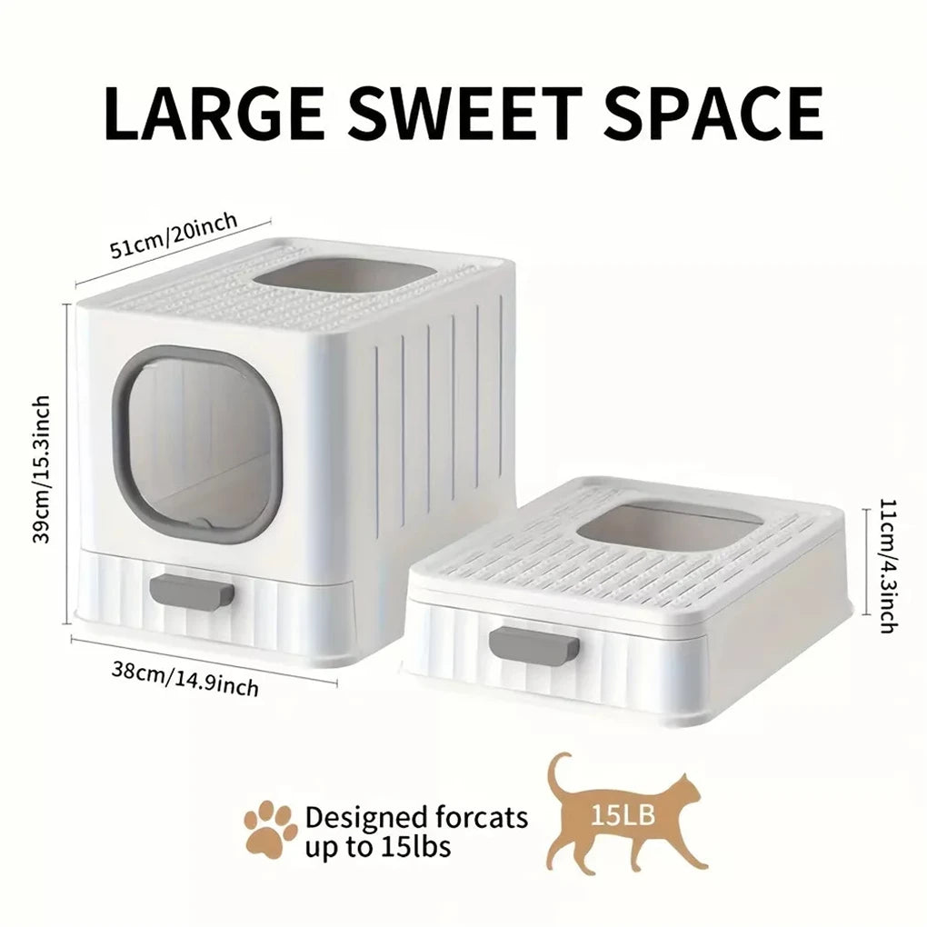 Leak-Proof Enclosed Cat Litter Box With Drawer Scoop Lid
