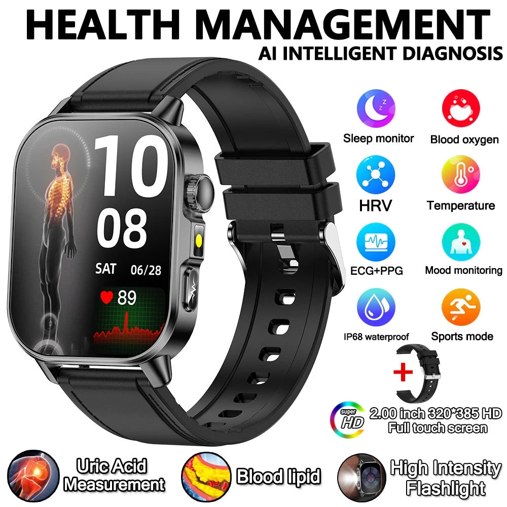 Uric Acid Lipid Health Smartwatch With ECG PPG Bluetooth Call