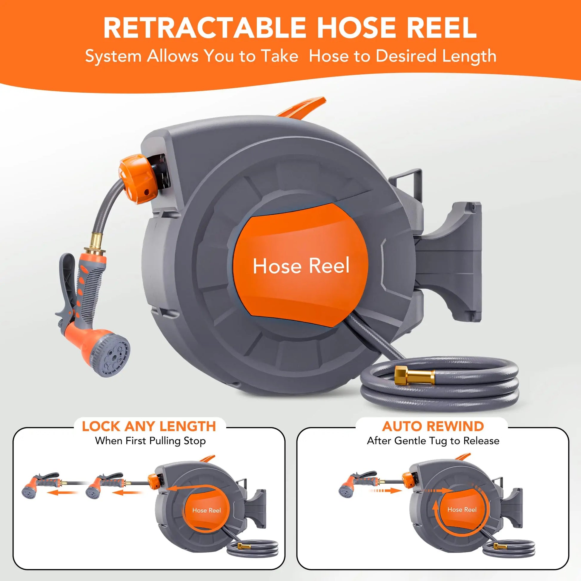 HiMISS Wall Mounted Retractable Garden Hose Reel Auto Rewind by S And B Enterprise