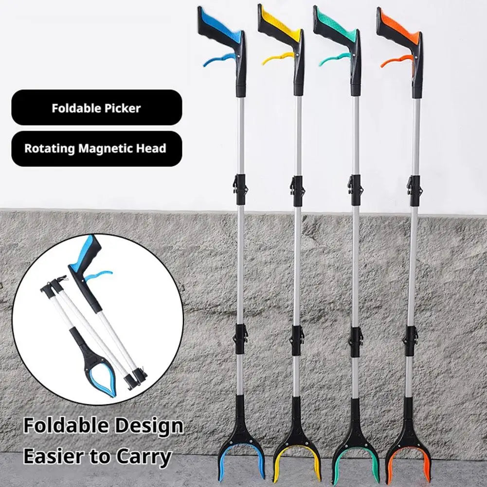 Folding grabber tool set, 4-pack with rotating magnetic heads and colorful handles