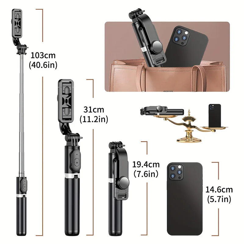 Retractable Selfie Stick Floor Tripod For Live Streaming With Remote by S And B Enterprise