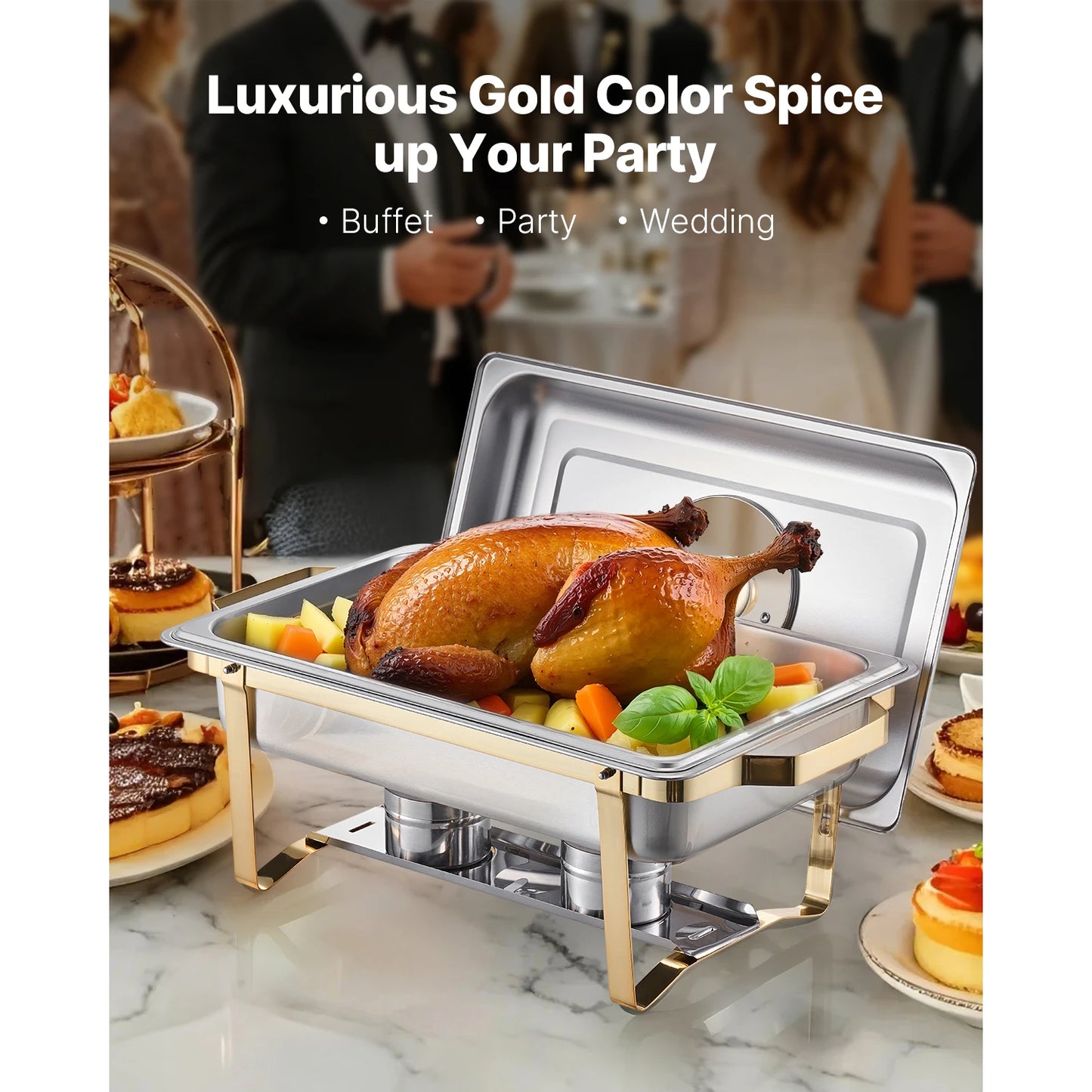 SucceBuy Stainless Steel Chafing Dish Buffet Set With 4 Pans