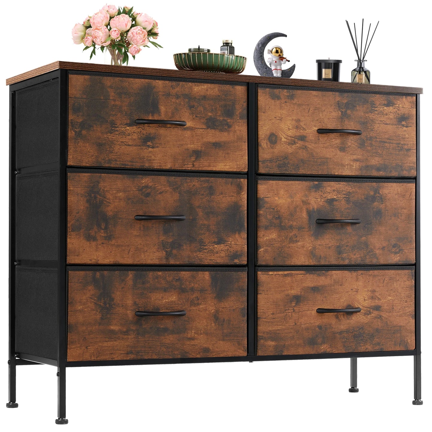 JHK Six Drawer Fabric Cabinet For Living Room Storage And Organization
