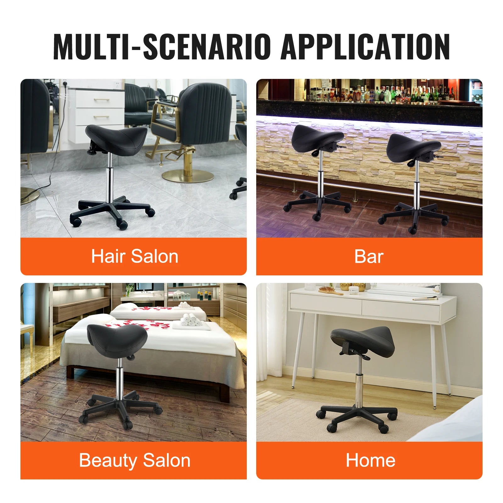 SucceBuy ergonomic saddle stool with 5 swivel casters, height adjustable 20.1-28 in, black for bar/salon/office