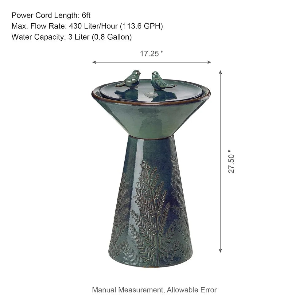 Ceramic Bird Bath Fountain With LED Light And Pump by S And B Enterprise