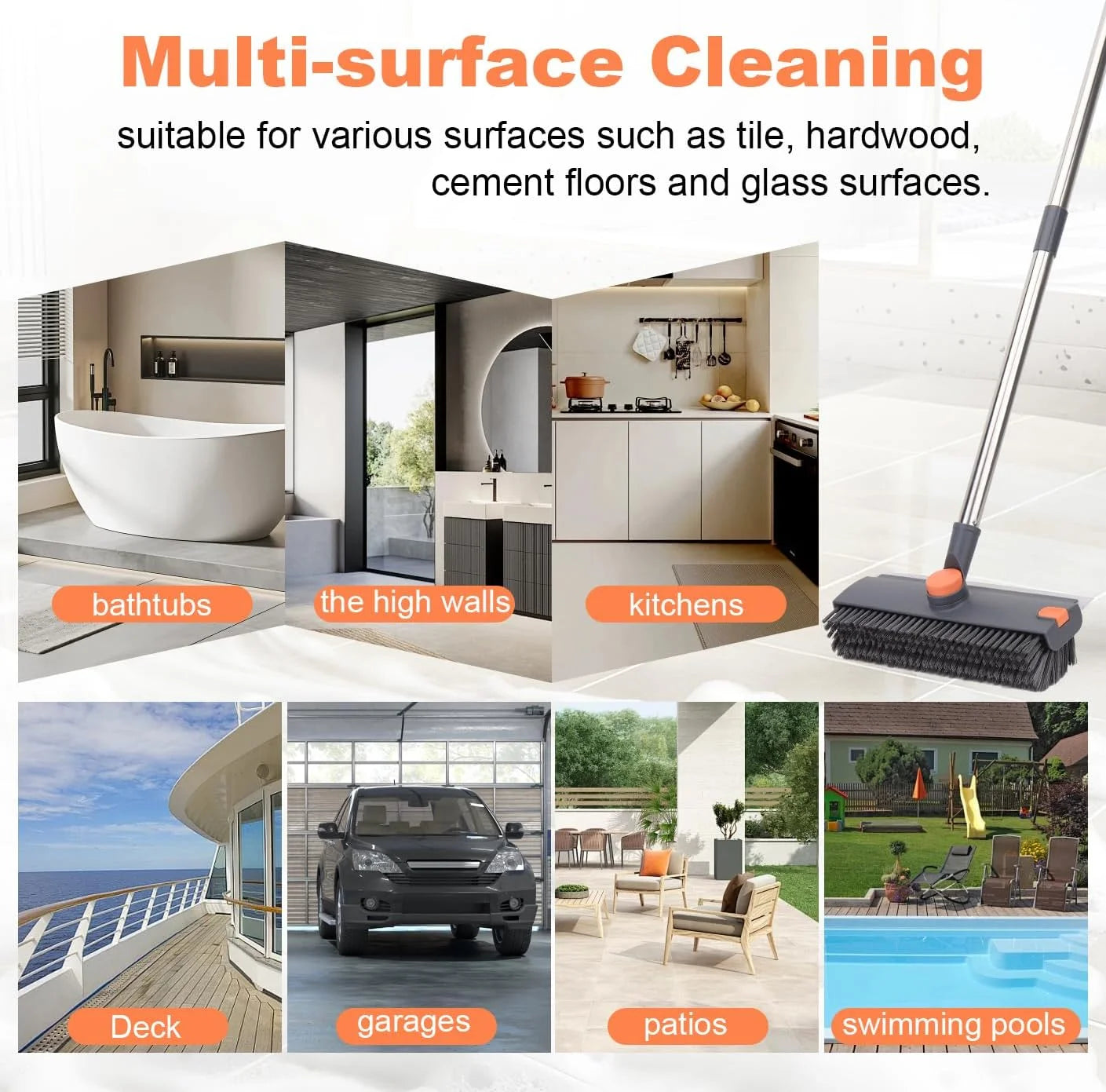 Floor Scrub Brush With Long Handle 3-In-1 Heavy Duty Scrubber by S And B Enterprise