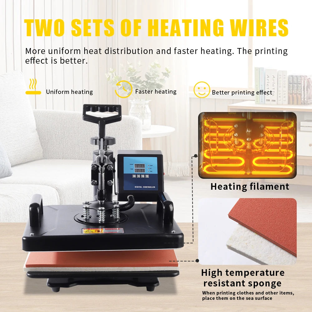 SHUOHAO 15-In-1 Sublimation Heat Press For TShirts Mugs