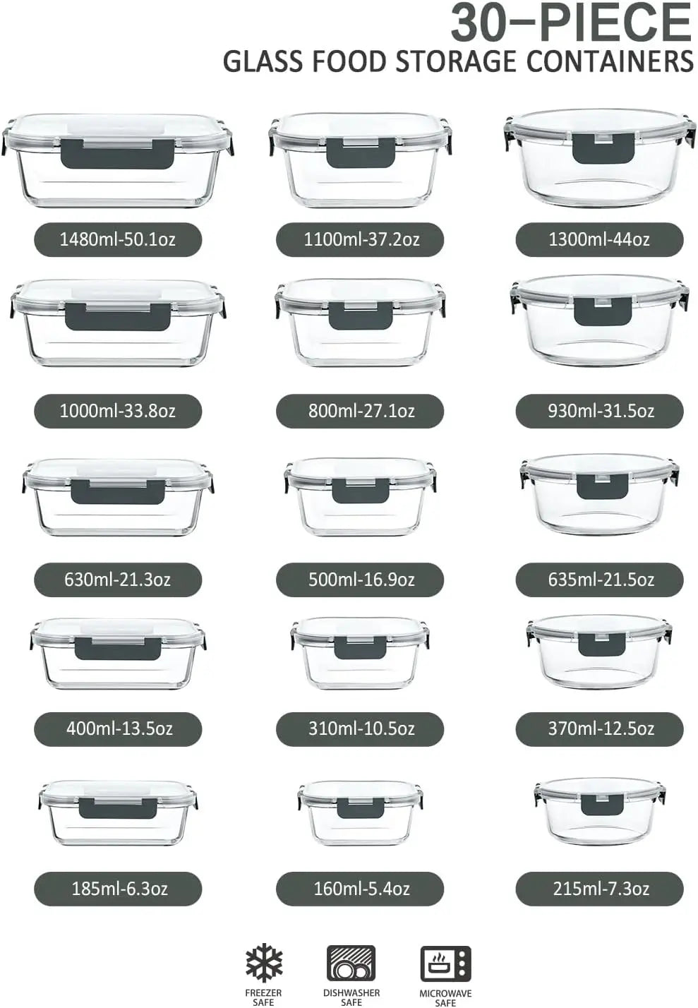 Glass Food Storage Set With Snap Lids Airtight Microwave Safe