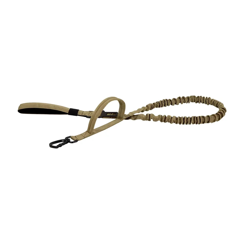 Military dog leash with adjustable elastic bungee and 2 quick-release handles, tan, S And B Enterprise