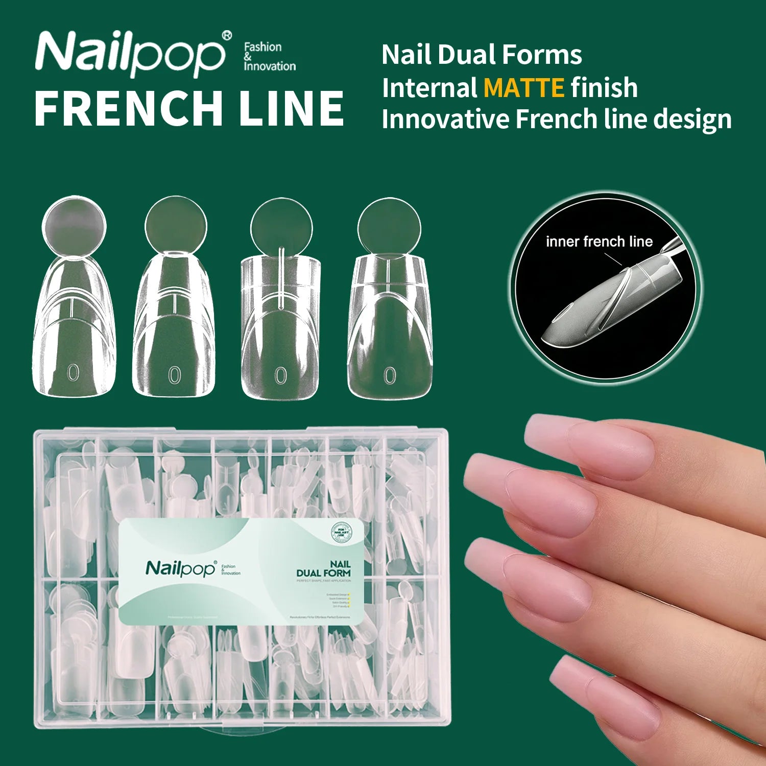 Nailpop French Line Dual Forms Nail Extension Tips Matte Inner F1 Molds 140Pcs by S And B Enterprise