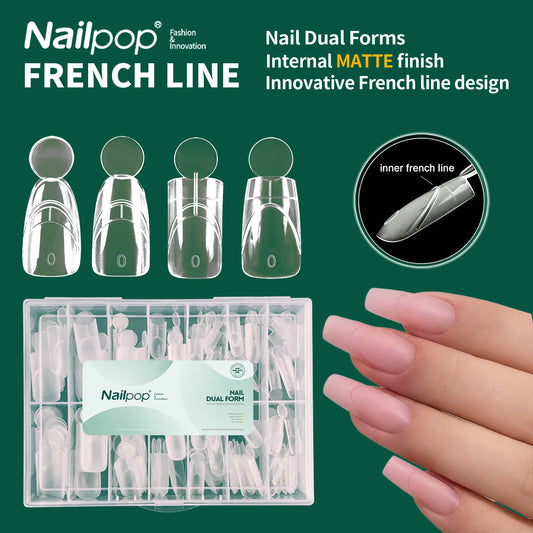 Nailpop French Line Dual Forms Nail Extension Tips Matte Inner F1 Molds 140Pcs by S And B Enterprise