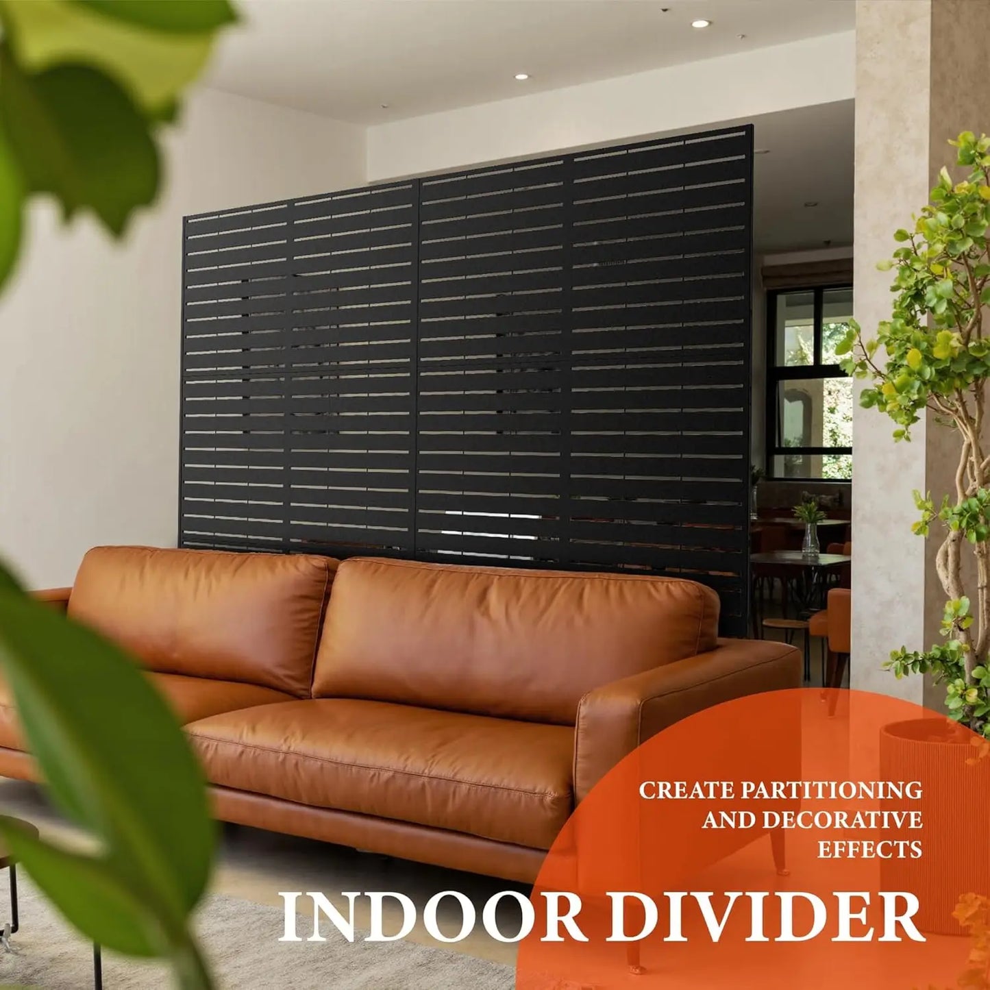 Decorative garden privacy screen with stand, black slatted panel indoor divider 120x183 cm