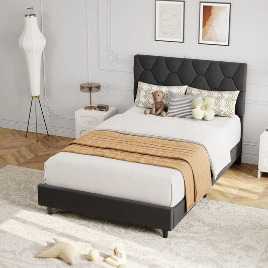 HiMISS Upholstered Bed Frame With Headboard Quiet Heavy Duty by S And B Enterprise