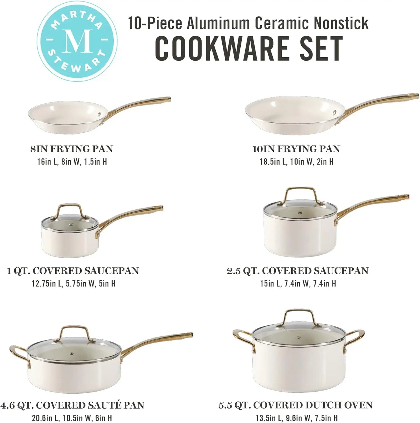 Ceramic Non-Toxic Cookware Set With Gold Handles For Everyday Cooking