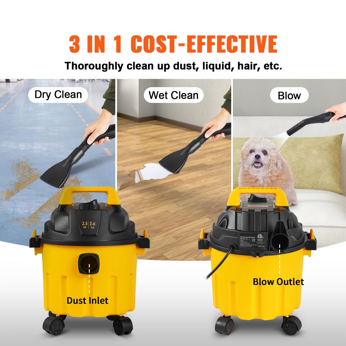 SucceBuy Wet Dry Vacuum 2.5 Peak HP 3-in-1 Shop Vacuum