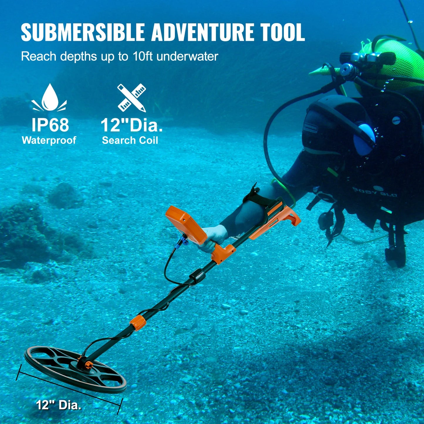 SucceBuy Rechargeable Metal Detector With IP68 Waterproof Coil LCD Display