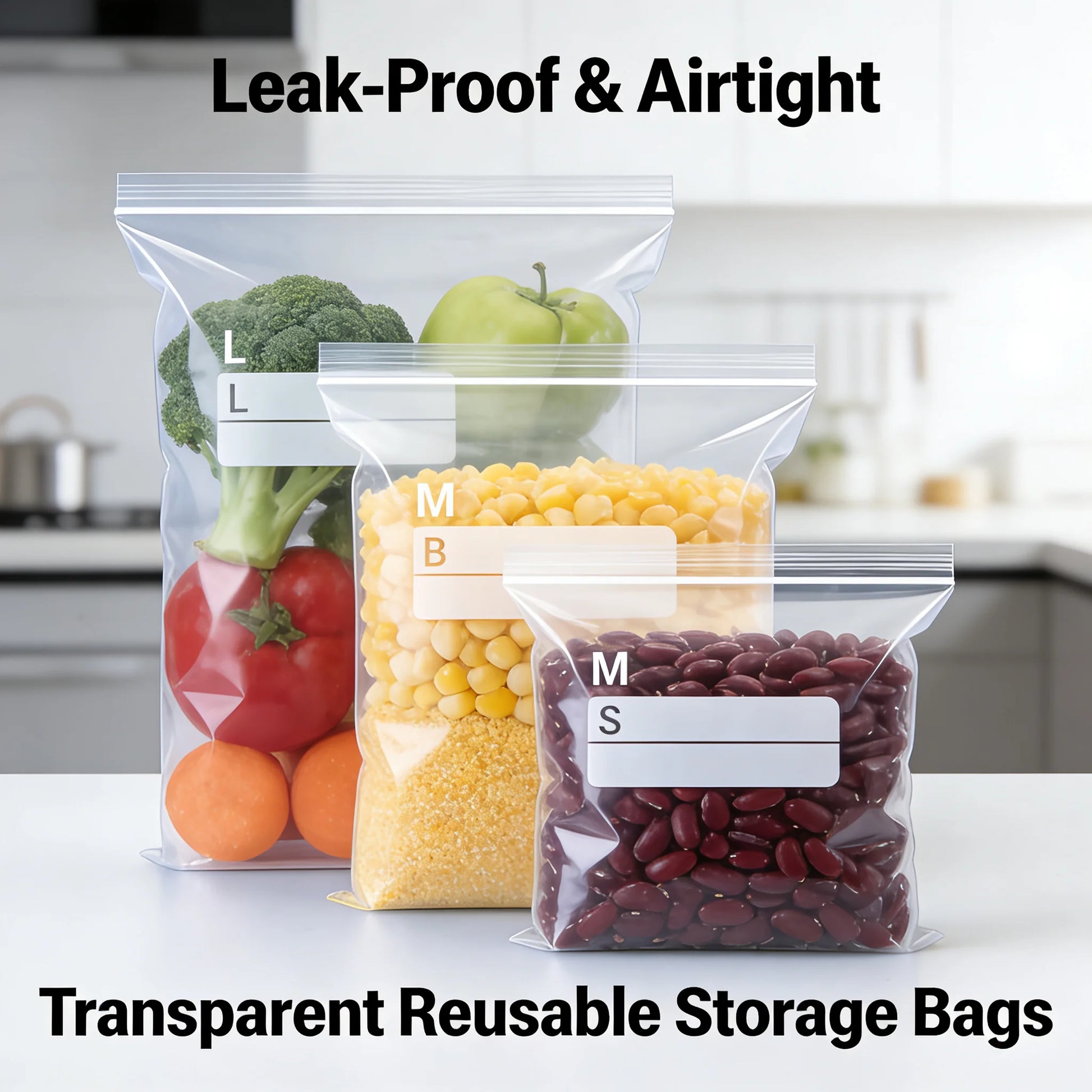 Leak Proof Bags Transparent Reusable Storage Freezer Airtight Seal for Food Fruit Veggie by S And B Enterprise
