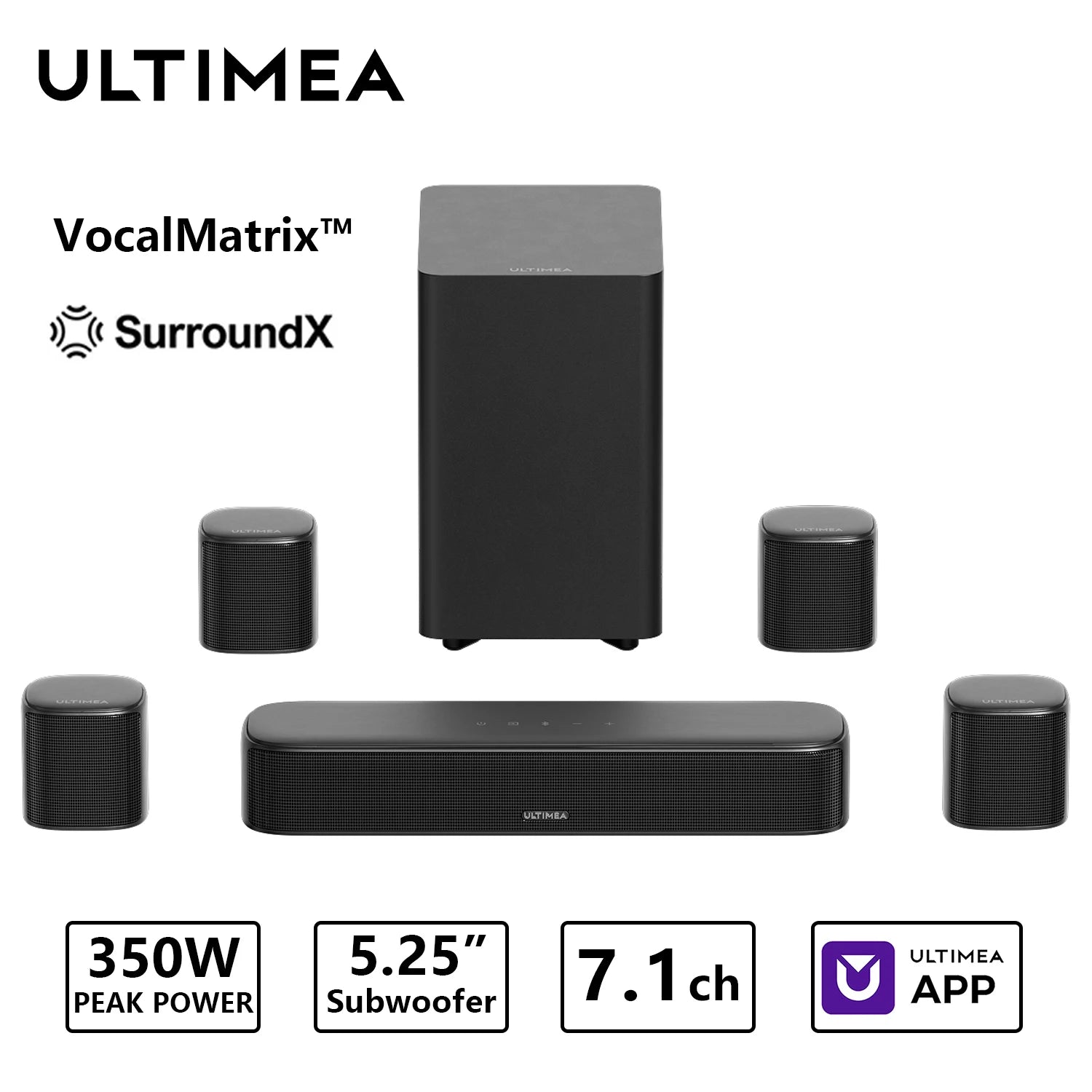 ULTIMEA 350W 7.1ch Virtual Surround Soundbar With Subwoofer And Speakers by S And B Enterprise