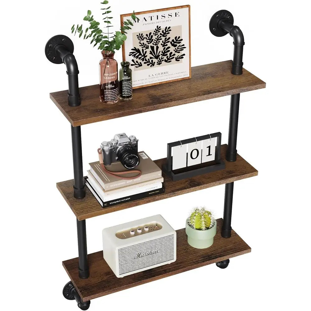 24 Industrial Floating Shelves, Pipe Shelves or Wall, 3 Tier Rustic Wood Wall Shelves or Home Decor, Bedroom, Living Room, Bathr