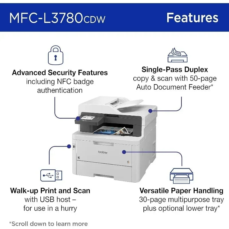 MFC-L3780CDW Wireless Color All-in-One Printer With Single Pass Duplex Copy