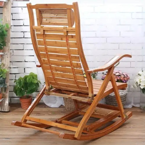 Heavy Duty Folding Rocking Chair Bamboo Indoor Outdoor Lounger by S And B Enterprise