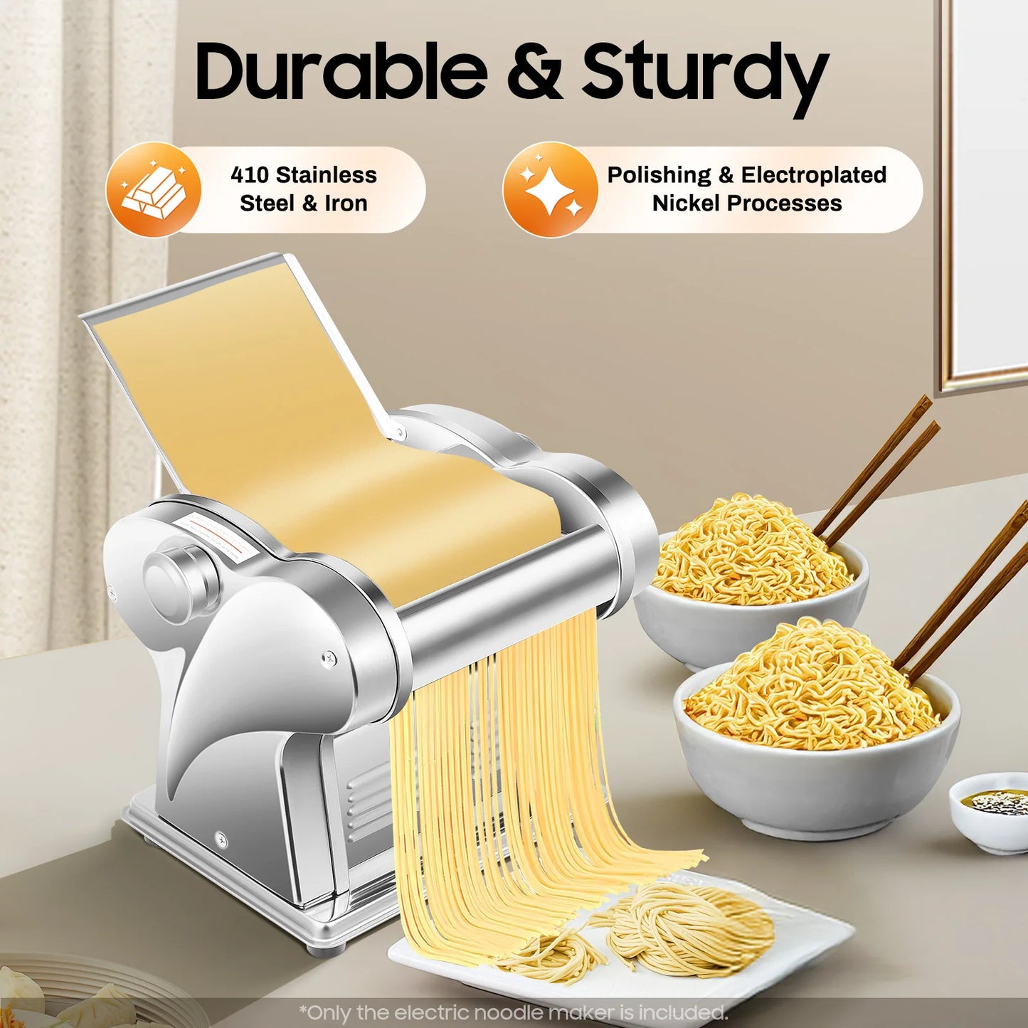 Electric Noodle Maker 135W Stainless Steel With 8-Speed Thickness Control by S And B Enterprise
