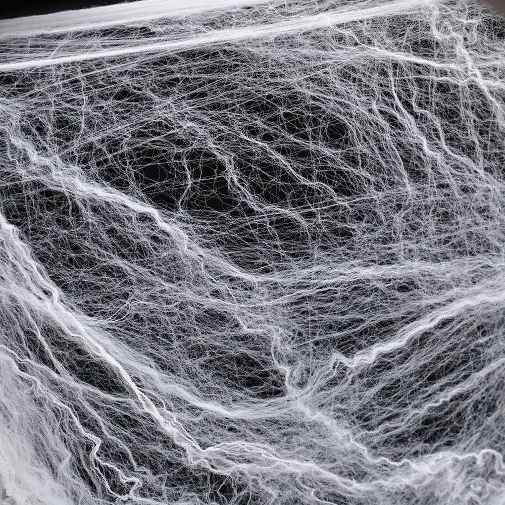 S And B Enterprise white spider web fabric for Halloween outdoor decor, wispy faux webbing